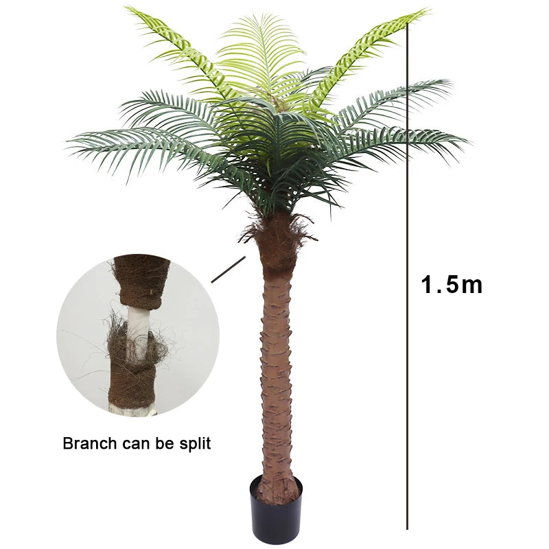Árbol de coco Artificial de 150/180cm/210cm, plantas verdes grandes, palmera, bonsái, decoración para el hogar, oficina, piso en maceta