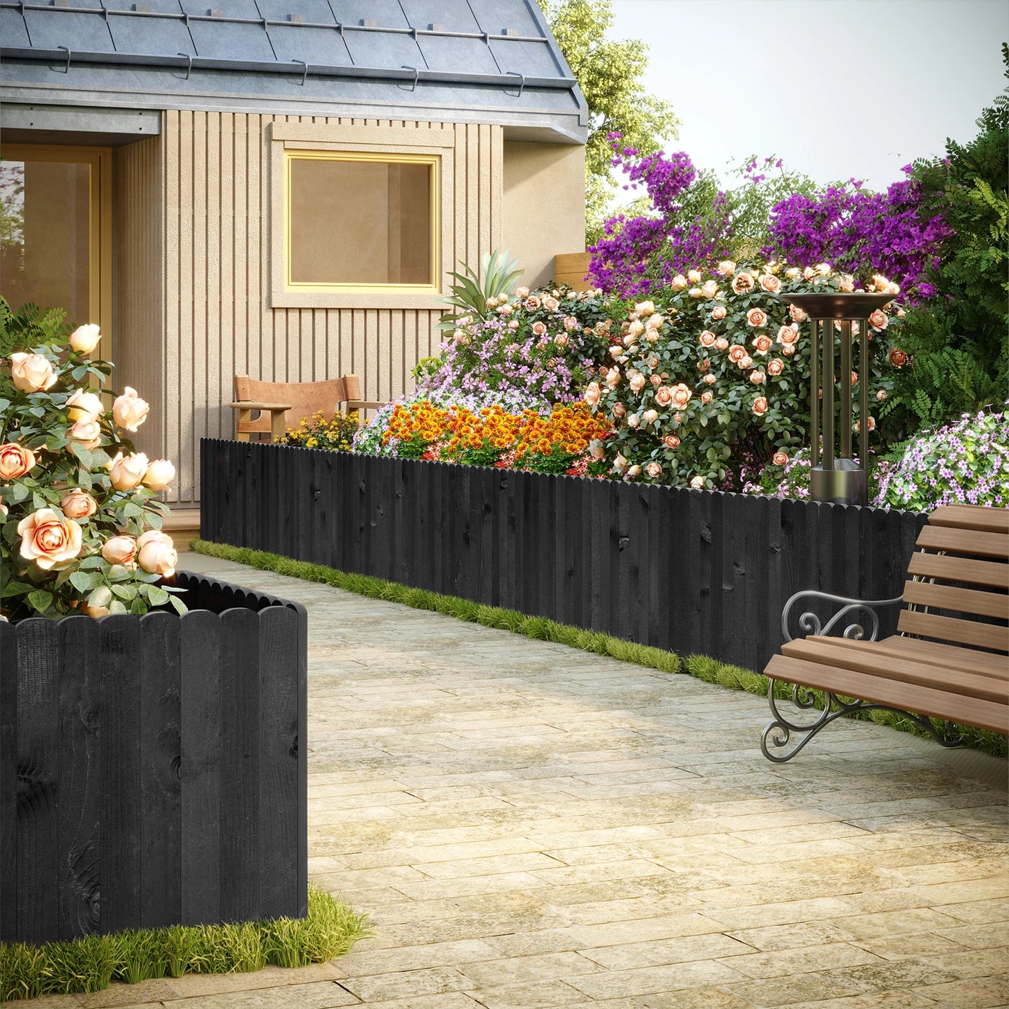 WOLTU 20/35/45/60cm Garden Grass Lawn Edge Wood Flexible Lawn Edging Border Garden Fence for Outdoor Landscape Garden Decoration