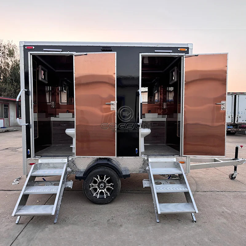 Casa prefabricada de 2 estaciones, remolque de inodoro portátil, salas de ducha, remolque de inodoro móvil para acampar al aire libre, remolque de baño de lujo