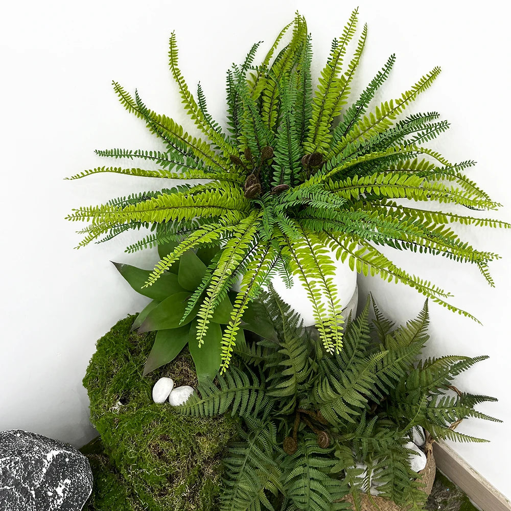 Helecho Artificial grande para exteriores e interiores, planta de helecho Artificial de imitación realista, estilo Boston, para jardín, casi Natural, 1 unidad